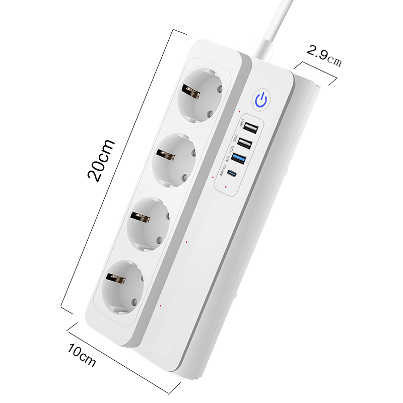 المطوّل الذكي| 4 مقابس كهربائية + USB-A 3 + 1 USB-C